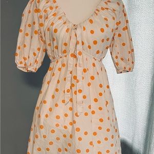 -Sim & Sam Poka Dot empire waist lined short sleeve dress. size small. New